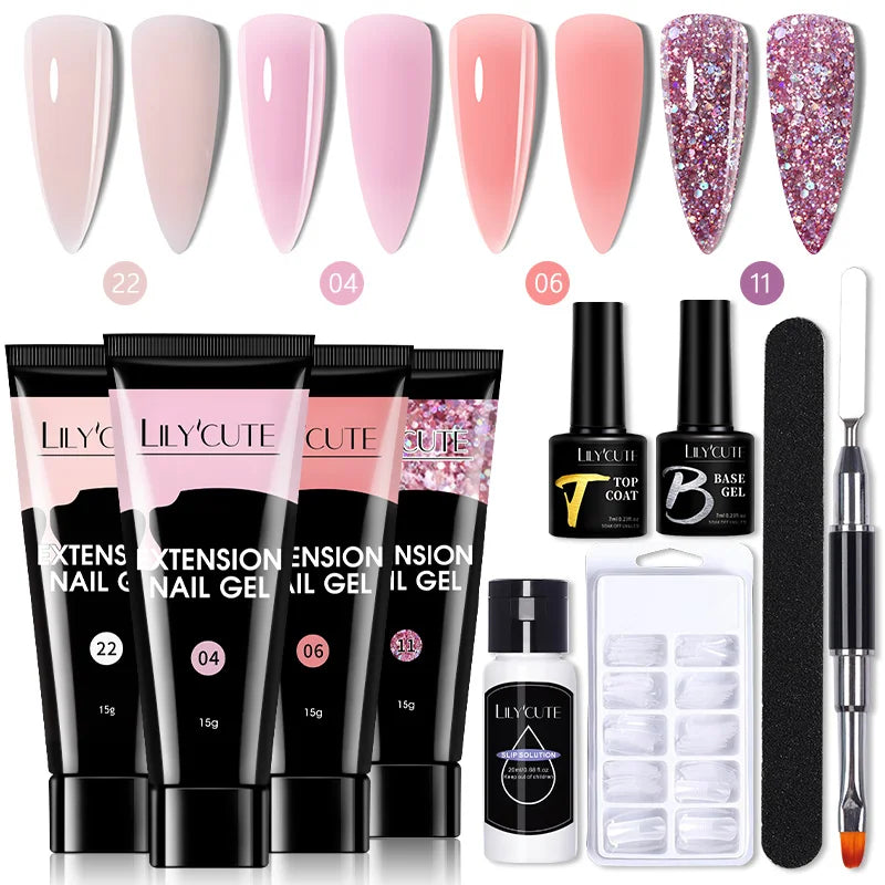 LILYCUTE 15ML Nagelverlängerungs-Set mit UV-Lampe – Komplettes Maniküre-Kit
