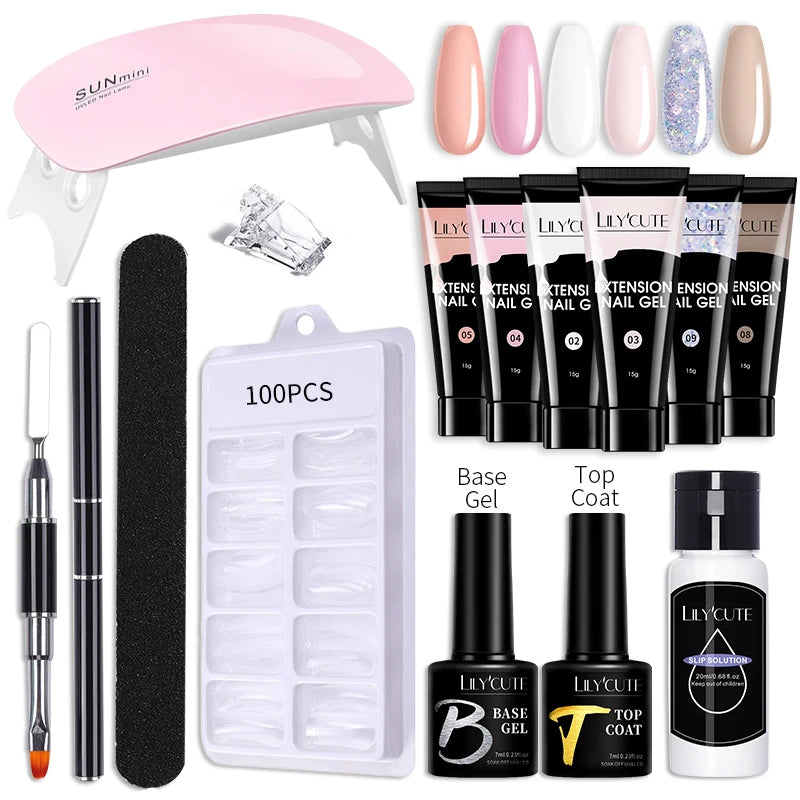 LILYCUTE 15ML Nagelverlängerungs-Set mit UV-Lampe – Komplettes Maniküre-Kit